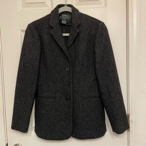 SOLD - Lauren Ralph Lauren Vintage Wool Tweed Blazer | Color: Charcoal Grey | 4P